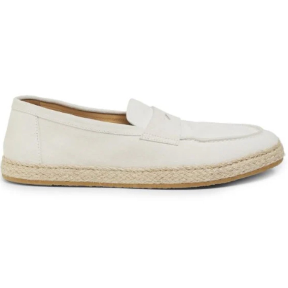 Brunello Cucinelli -Men's Leather Espadrille Penny Loafers, White, EU 43.5, NEW
